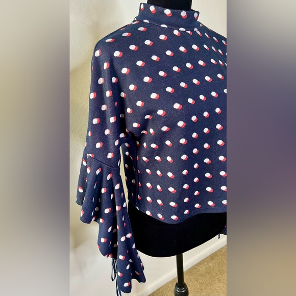 BCBGeneration mock turtleneck bell sleeves blue with polka dots sweater small - Picture 7 of 8